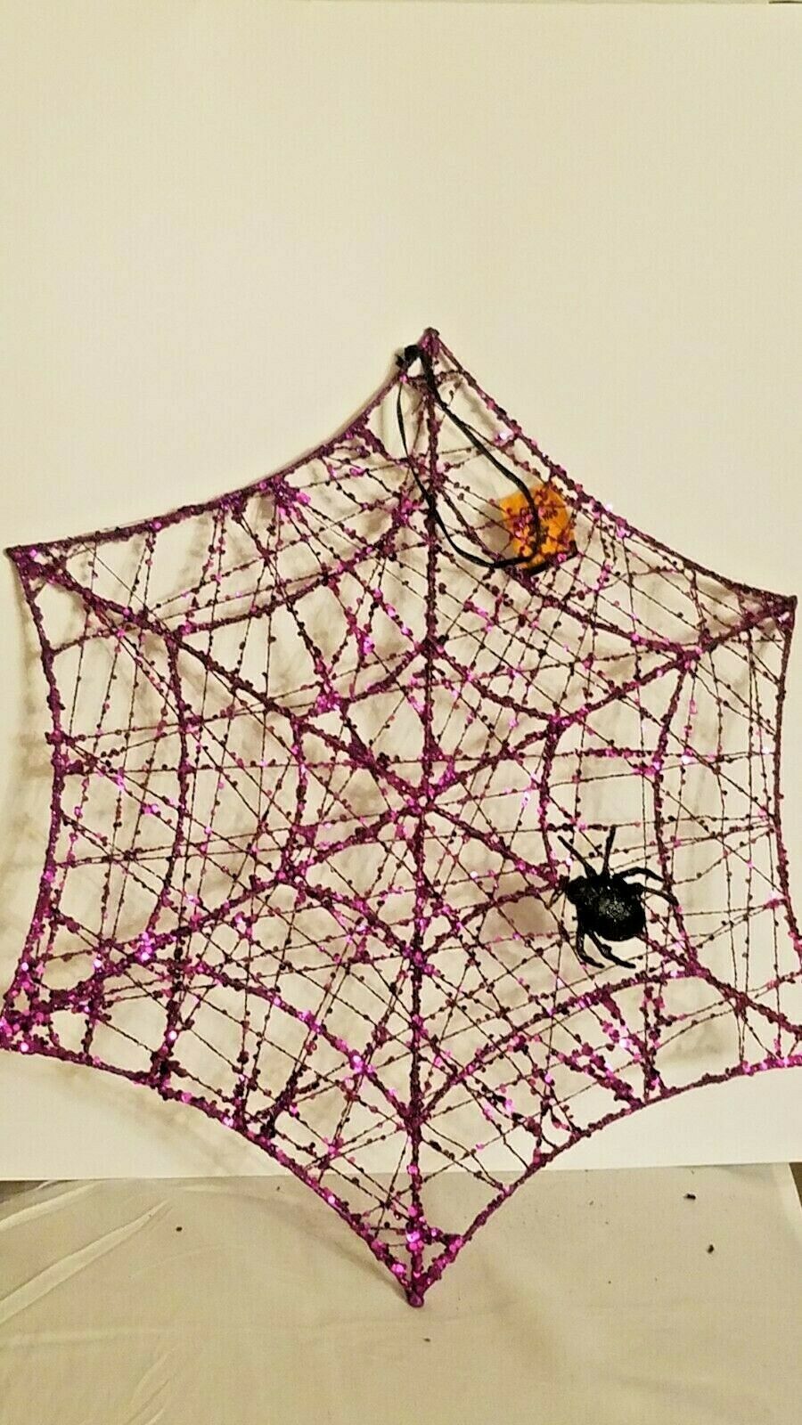 Halloween 18&quot; Hanging Metal Glitter Spider Web Wall Decor - $14.99