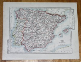 1907 Antique Map Of Spain And Portugal Balearic Islands Majorca England Physical - £13.66 GBP