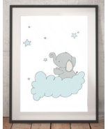 Baby elephant, cloud, blue, canvas, acrylic colors, wall art, house decor - £31.46 GBP+