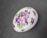 Limoges France Porcelain Egg Shaped Trinket Lidded Box Purple Pansy Flowers - $39.59