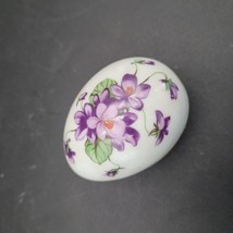 Limoges France Porcelain Egg Shaped Trinket Lidded Box Purple Pansy Flowers - $39.59
