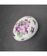 Limoges France Porcelain Egg Shaped Trinket Lidded Box Purple Pansy Flowers - $727.18 MXN