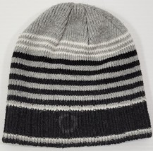 VR) Adult Knit Beanie Winter Striped Gray Black Acrylic Hat - £5.51 GBP