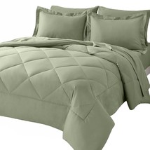 Queen Comforter Set With Sheets 7 Pieces Bed In A Bag Sage Green All Sea... - $109.99