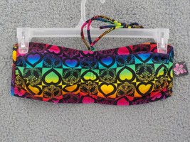 Sparkle Swimwear Girls SZ L Bandeau Ruched Swim Top Peace Hearts Removable Pads - £7.82 GBP
