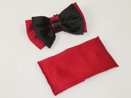 Men's 2-Tone Bow Tie/Hankie Set By J.Valintin Soft Satin Silky JVBT-40 Black Red image 2