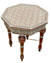 Handmade, Antique, Wood End Table, Side Table, Unique Wood Table, Inlaid Shell - £458.13 GBP