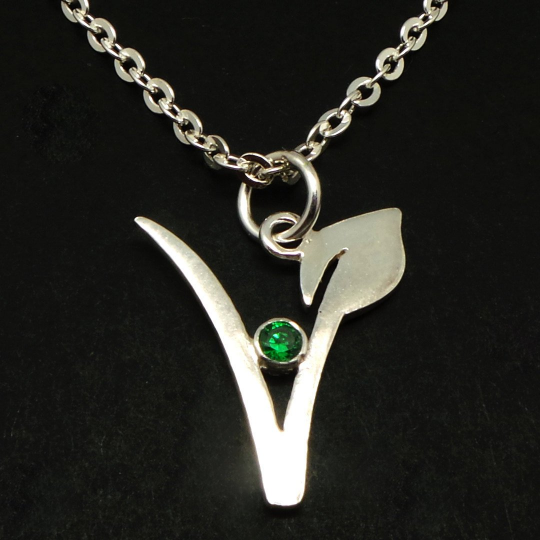 Sterling Silver Vegan Vegetarian Symbol Necklace - $52.00