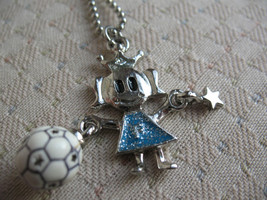 Silver Tone Soccer Girl with Crown White Ball &amp; Star Queen Good Fairy Ne... - £9.37 GBP
