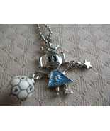 Silver Tone Soccer Girl with Crown White Ball &amp; Star Queen Good Fairy Ne... - £9.40 GBP