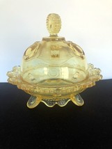 Vintage DEWEY Butter Dish w Lid Sunshine Yellow FLOWER FLANGE Threaded O... - £47.44 GBP