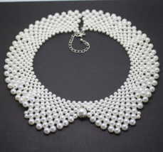 Stunning Vintage White Faux Pearl Lace Choker Collar NECKLACE Jewellery - £11.35 GBP