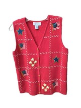 Womens Croft &amp; Barrow American Flag Red White and Blue V Neck Sweater Ve... - $15.84