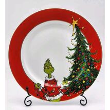 Dr Seuss Grinch Dinner Plate Christmas Holiday Red Gold Rim Brand New Sh... - $18.16