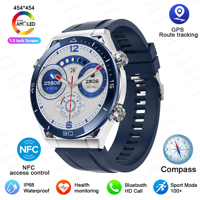 For Android IOS NFC Smart Watch Men GPS Tracker AMOLED 454*454 HD Screen... - £73.18 GBP