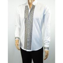 Men CEREMONIA Turkey Shirt 100% Cotton Fancy Rhine Stones #TSV 13 White Slim Fit image 9
