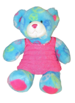 BUILD-A-BEAR Light Blue Peace Sign Friendship Teddy Plush In Pink Dress 15&quot; - $9.35