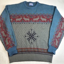 Vintage Pendleton Wool Sweater Mens Medium Fair Isle Deer Blue Multicolo... - $64.99