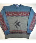 Vintage Pendleton Wool Sweater Mens Medium Fair Isle Deer Blue Multicolo... - £51.35 GBP