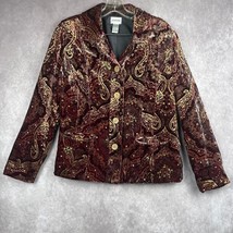 Vtg Velvet Blazer Med 90s Y2K Boho Paisley Sequined Jacket Gold Burgundy NWOT - £22.21 GBP