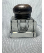 Vtg Inkwell Square Crystal Glass Hinged Dome Lid Ink Pot Desktop Writing - £23.59 GBP