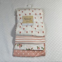 Modern Baby Assorted 4 Pack Receiving Blankets 100% Cotton roses - £9.76 GBP
