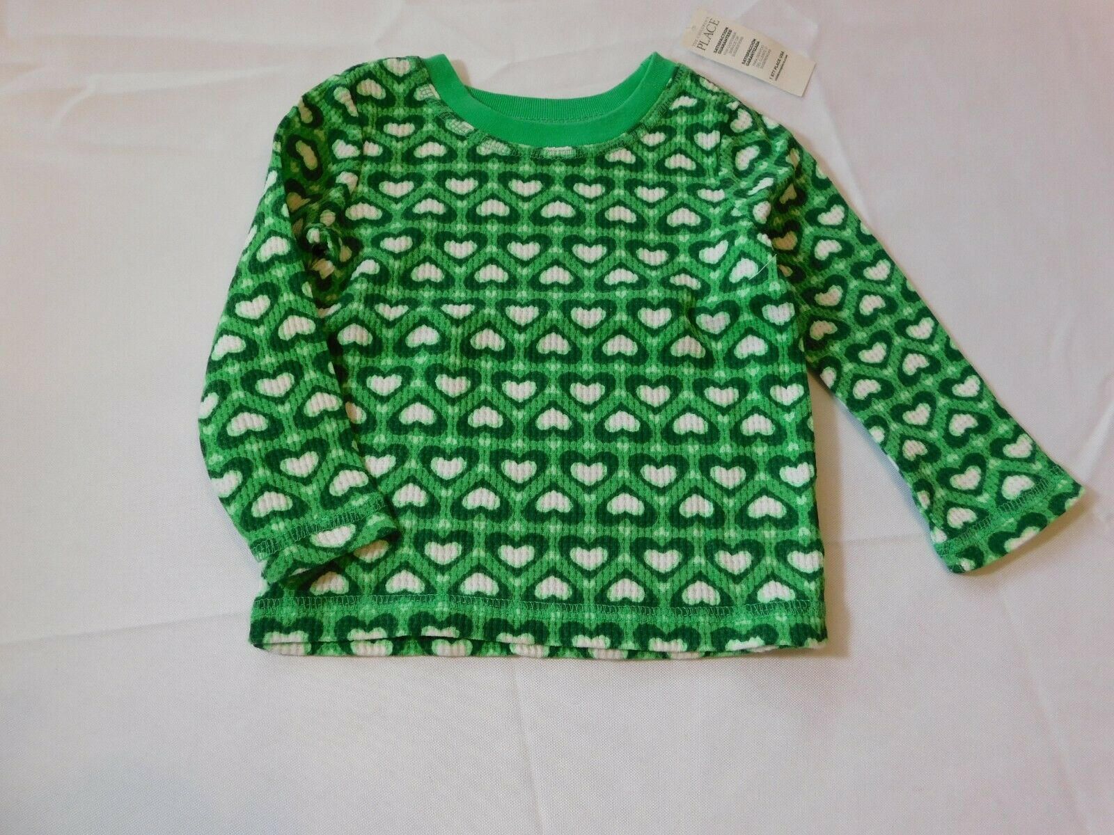 The Children's Place Girl's Long Sleeve Waffle Shirt Green Hearts Size Variation - £10.38 GBP