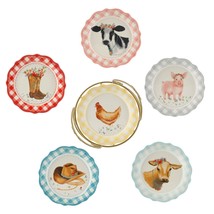 Pioneer Woman Novelty Gingham 6 Plates 7-In Rack Pig Hat Chicken Cow Boo... - $715.21 MXN