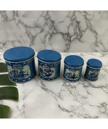 Wolverine Vintage Mini Tin Canister Toy Set Blue Delft Print Metal Kitch... - €65,96 EUR