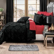 Zeus Black Solid Color Pleated Elegant Duvet Set 6 Pcs Full Size - £124.87 GBP