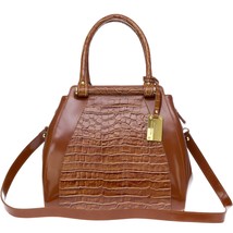 AURA Italian Made Genuine Brown Crocodile Embossed Leather Structured Tote - £282.79 GBP