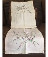 Vintage Embroidered Floral Linen Table Runner Dresser Scarf Doily 13,5X3... - £9.71 GBP