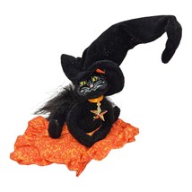 Annalee Moonlight Witch Cat On Pillow 5&quot; Halloween Black Kitten Doll Figure 2009 - £11.79 GBP