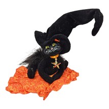 Annalee Moonlight Witch Cat On Pillow 5&quot; Halloween Black Kitten Doll Figure 2009 - £11.20 GBP