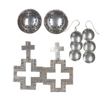 3 pr large Navajo sterling earrings with stamped designs - £247.66 GBP