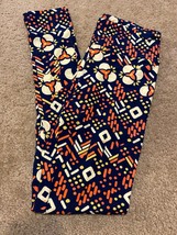 NWT LuLaRoe OS Daisy Floral Trellis Lattice Wave Orange Leggings Geometric #368 - £14.94 GBP