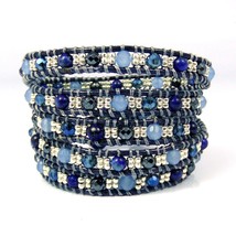 Tribal Fashion Faceted Blue Mix Stones Five Wrap Bracelet - £13.40 GBP