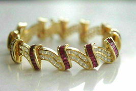 16.05CT Baguette Cut Simulated Ruby   Gold Plated 925 Silver Bracelet - £262.40 GBP