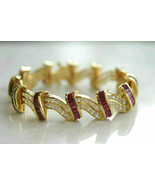 16.05CT Baguette Cut Simulated Ruby   Gold Plated 925 Silver Bracelet - £244.30 GBP