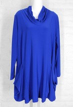 SUN KIM Tunic Slinky Knit Cowl Neck Slouch Pockets Blue XLarge - $44.54