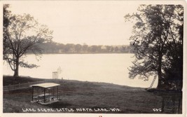LITTLE NORTH LAKE WISCONSIN LAKE SCENE~PICNIC AREA IN CAGE~REAL PHOTO PO... - $11.27