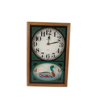 Vintage 70s Mid Century Modern MCM Wood Glass Duck Hanging Wall Clock Box USA - £101.23 GBP