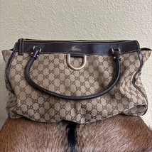 GUCCI Brown GG Canvas Leather Abbey D-Ring Zip Tote Shoulder Bag FLAW - $326.90