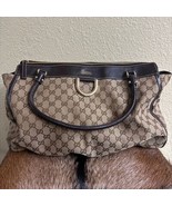 GUCCI Brown GG Canvas Leather Abbey D-Ring Zip Tote Shoulder Bag FLAW - $326.90