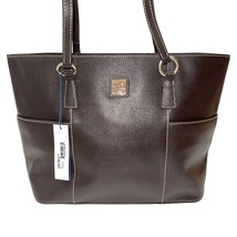 Dooney Bourke Shopper Brown Tmoro Saffiano Leather Side Pockets Tote Helena - $324.71