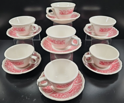 7 Syracuse China Strawberry Hill Pink Cup Saucer Set Vintage Restuarant Ware Lot - £51.94 GBP