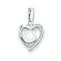 Sterling Silver Pearl &amp; Diamond Pendant Charm Jewelry 16mm x 10mm - £34.54 GBP