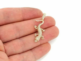 1.34CT Round Cut Real Moissanite Lizard Unisex Pendant 14K Yellow Gold Plated - £130.19 GBP