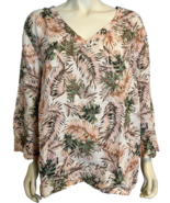 NWT J.Jill Pink Floral V Neck Linen 3/4 Bell Sleeve Top Size XL - $621.38 MXN