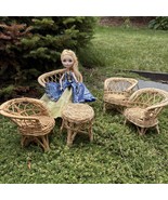Doll Size Wicker Rattan Furniture Set For Patio Pool Bar Lounge Barbie 5... - $29.74